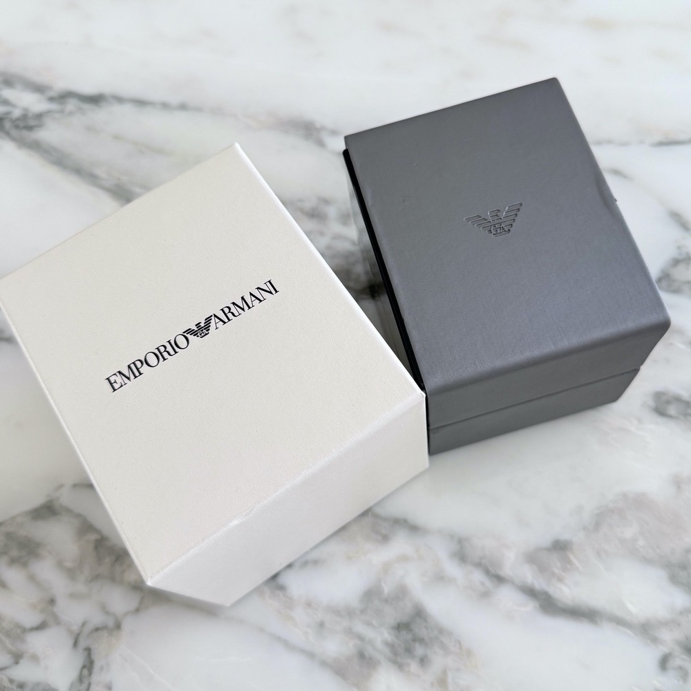 Emporio Armani Watch Box Grey Clamshell Case with White Outer‎ Sleeve and Pillow